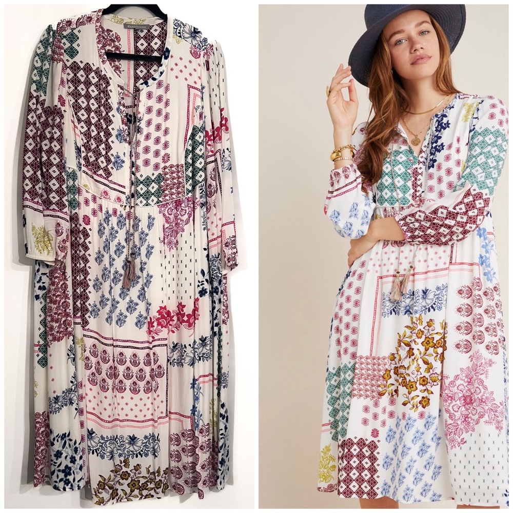 Anthropologie Daniel Rainn Westerly Patchwork MIDI Dress (Size 1W)